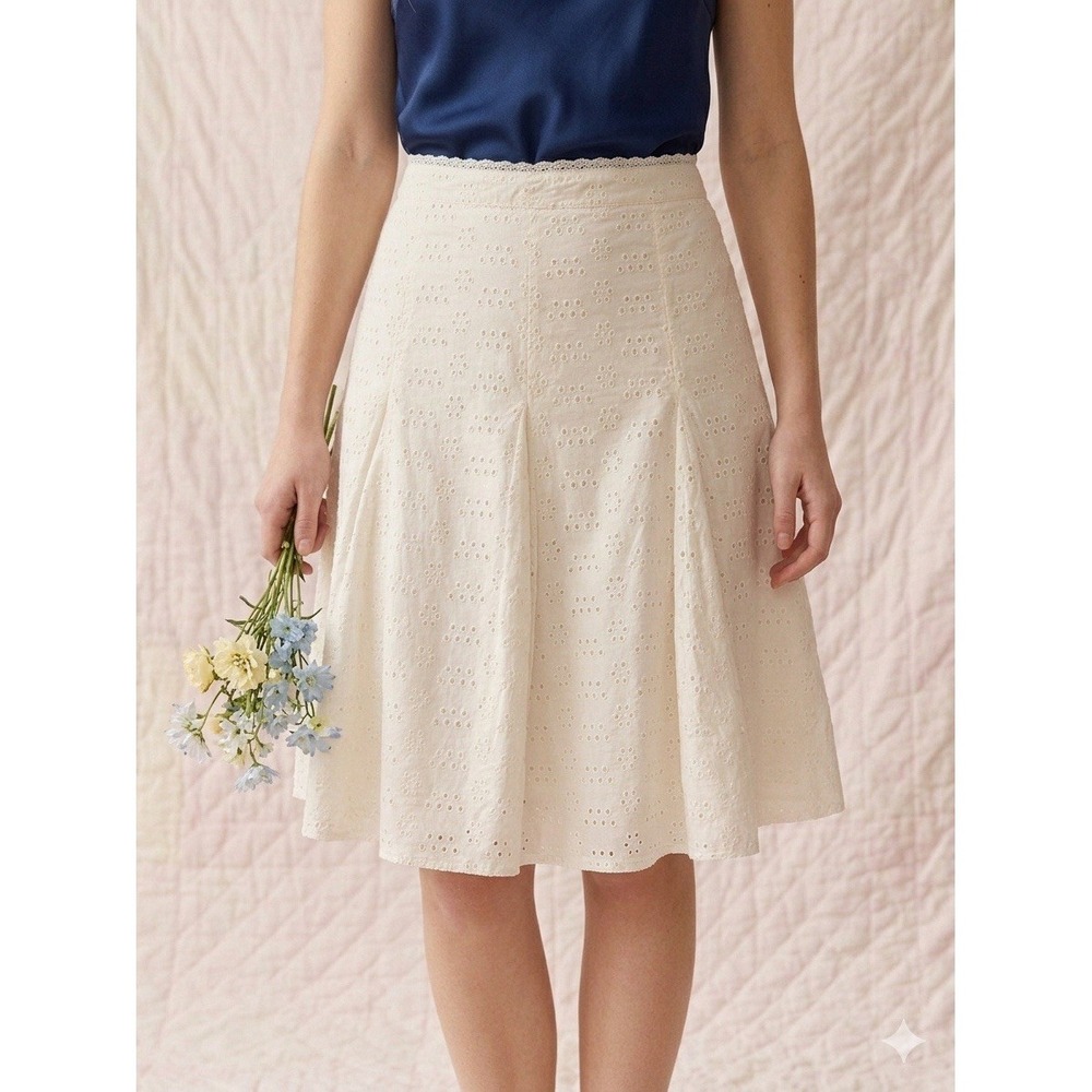 VTG Tracy Evans Coquette White Cotton Eyelet Pleated Mini Skirt Sz 7 Y2K Preppy